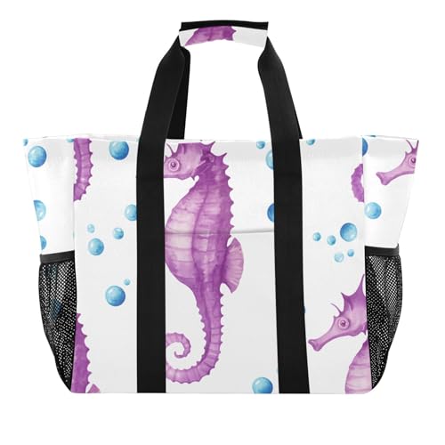 Grand sac de plage en toile imperméable pour femme à motif hippocampe