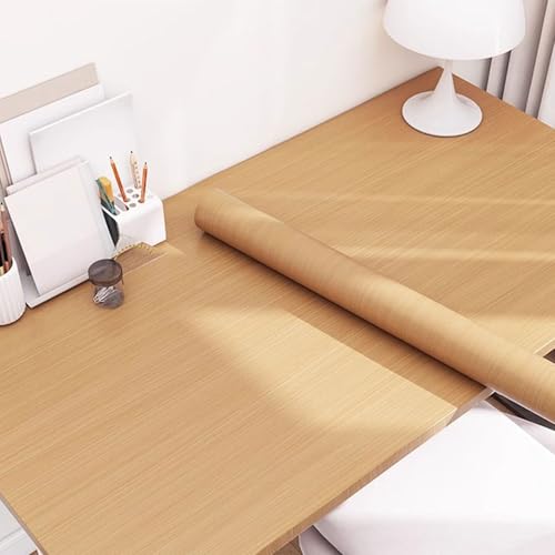 Papier peint autocollant bois pour masquer les rayures d'une table