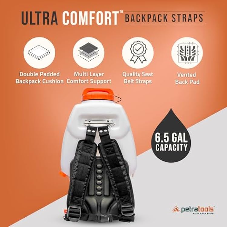 PetraTools Powered Backpack Sprayer with Custom Fitted Cart and 100 Foot Commercial Hose, 2 Hoses Included, Commercial Quality Heavy Duty Sprayer (6.5 Gallon Cart)