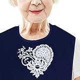 Classy Pal, Adult Bibs for Women, Dress ‘n Dine™ Clothing Protectors for Eating, Senior Adult Bib Terry Cloth Crumb Catcher, Embroidered Design, Waterproof, Reusable, Washable (Lace Heart)