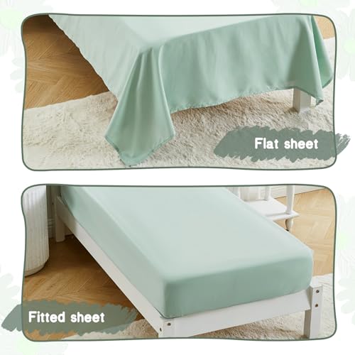 Image of Toddler Bedding Set for Girls 4-Piece Sage Green Boho Tufted Daisy Flowers Toddler Comforter Set Bed-in-a-Bag Toddler Sheets Bedroom Set with Toddler Comforter, Flat Sheet, Fitted Sheet, Pillowcase