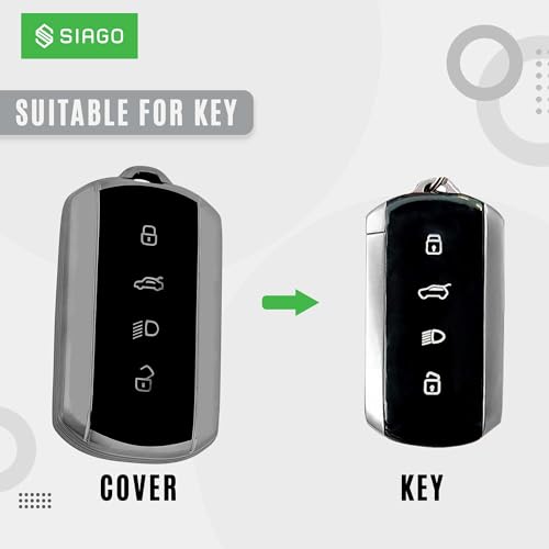 Image of SIAGO TPU Key Cover and Round Key Chain Compatible with Tata Curvv | Curvv EV Electric 4 Button Smart Key (Grey)