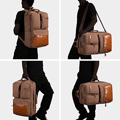 WITZMAN Vintage Canvas Backpack Carry on Travel Backpack for Men Duffel Bag Hiking Rucksack (6617 brown)