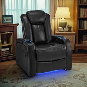 Mcombo power recliner chair with adjustable headrest for living room home theater seating with swivel tray table usb port led light armrest storage hts422 black  urban country home decor