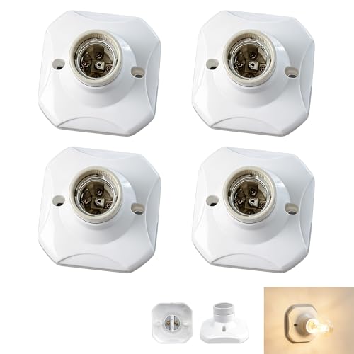 4 Pièces Douille Plafond E27 à Visser, Support Douille E27 vers E14 Convertisseur Douille Garage, AC 220-240V, Support Douille pour Ampoule LED, Base Plafonnier Culot,...