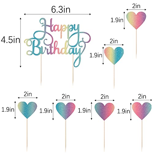 Lveud Set Of 7 Pieces Color Flash Happy Birthday Cake Toppe ，Happy Birthday Cake Topper And Love Heart Cake Topper-Birthday Cake Decorations #TOP2