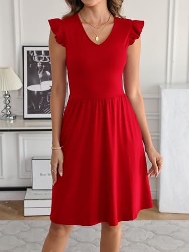 Image of HELYO Women's Summer Dresses Cute V Neck Ruffle Sleeve Cocktail Short Work Casual Dress with Pockets 648