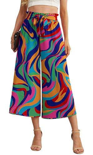 Image of IWOLLENCE Women Flowy Loose Wide Leg Pant Summer Beach Casual Trousers high Waist Adjustable Knot Business Work Casual Pants