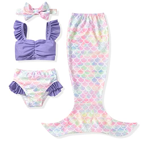 Image of Infant Baby Girl Mermaid Ruffled Swimsuit Bathing Suits Two Piece Bikini Set Swimwear Beachwear 12-18 Months