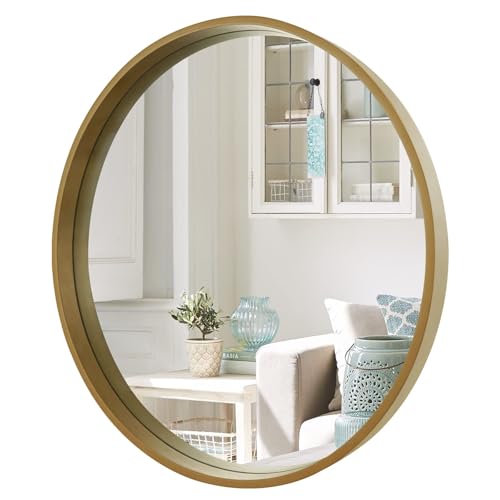 WallBeyond Round Mirror with Wood Frame, 28' Circle Modern Decoration Large Home...