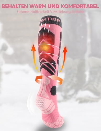 Supertrip 3 Paar Merinowoll-Skisocken für Damen Herren, Thermo Skistrümpfe Warme Skisocken mit polsterung Dicke Kniestrümpfe Winter Kompressionssocken für Skifahren Snowboard