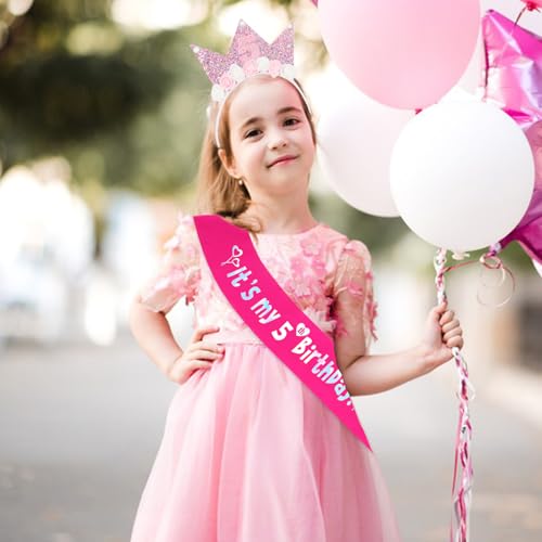 Casoty 5th Birthday Sash and Crown Set, 5th Birthday Decorations, 5th Birthday Tiara, Princess Birthday Party Decorations2