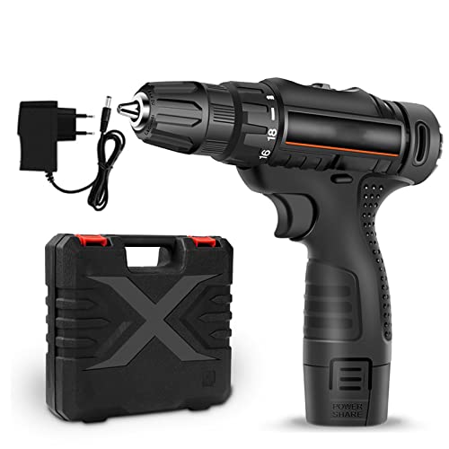 12V Akku-Bohrschrauber, Elektro-Bohrschrauber-Set mit Akku und Ladegerät, 3/8"-Schnellspannfutter, 2-Variable Geschwindigkeit, LED-Arbeitslicht, Bohrmaschine für Holzziegelwände Metall