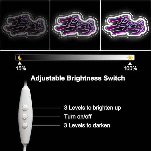 Image of JOJO Anime Neon Sign for Wall Decor, Japanese Anime Neon Sign Pink White Kawaii Gaming Room Decor, USB Powered Acrylic Neon Lamp for Bedroom, Desk, Bar, Anime Fans Gift