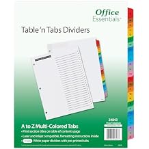 Office Essentials Table n Tabs Dividers, 8-1/2" x 11", A-Z Tab, Multicolor Tab, Laser/Inkjet, 3 Sets 24843
