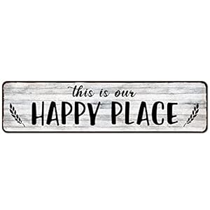 CIVOTIL Porch Sign, Porch Decor for Home, Bar, Farmhouse, 4″x16″ Aluminum Metal Wall Sign – This is Our Happy Place