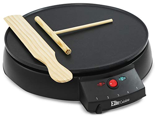 Elite Cuisine ECP-126 Electric Crepe Maker and Non-stick Griddle with Spreader, Spatula
