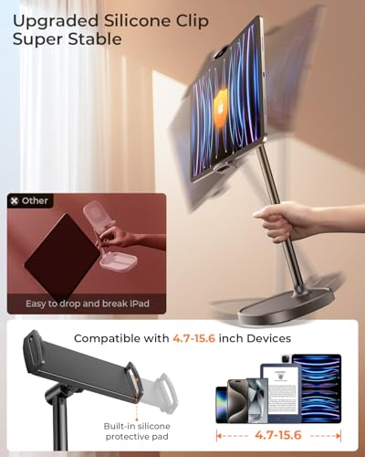 Image of DIMONCOAT Height Adjustable Tablet Stand for Desk, Tablet Holder | 360 Rotation Desktop Tablet Accessories for 4.7-10 inch Like iPad Pro, Air Mini, Kindle, E-Reader, iPhone 17 Pro Max