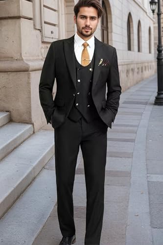 Men's Suits Slim Fit 3 Piece Mens Double Breasted Suit, Formal Tuxedo Suits for Men Wedding Prom Homecoming Business4
