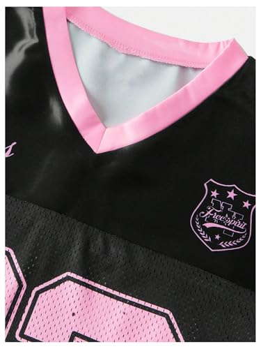 Image of WDIRARA Girl's Number Graphic Jersey Shirts Short Sleeve V Neck Tees Oversized T-Shirt Tops