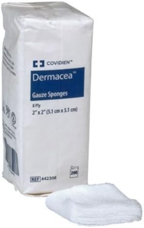 Covidien 441215 Dermacea Gauze Sponges, 12-Ply, 4" x 4" Size (Pack of 200)