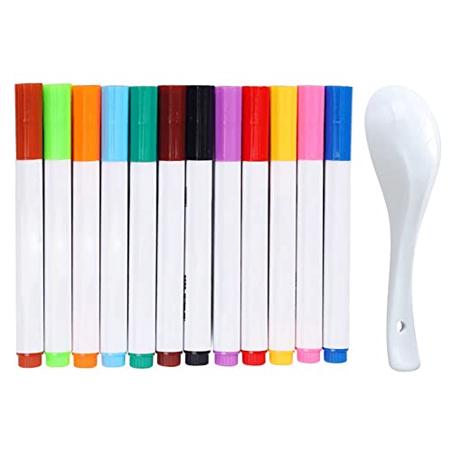 Lipfer 12 Piezas Pen De Pintura De Agua Mágica, Pluma De Tinta Flotante Mágica con Cuchara, Bolígrafos Mágicos De Pintura De Agua Que Pueden Flotar En Agua
