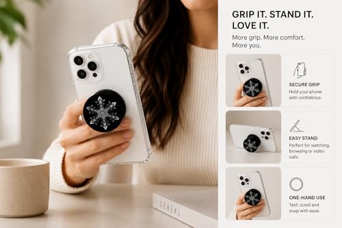 Image of Phone Case Holder | Expanding Kickstand, Mobile Phone Hold Grip for iPhone, Samsung, OnePlus & All Smartphones - Mandala (Black White)