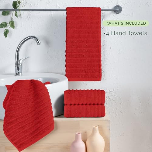 Image of Elegant Comfort Luxury 100% Turkish Cotton Corduroy Ribbed 4 Pack Hand Towel Set 16 x 28 Inch - Absorbent, Super Soft, Quick Dry, Premium Towels for Bathroom, Gym, Spa and Hotel Use, Red