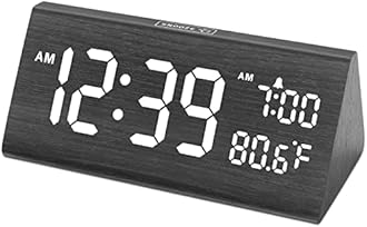 DreamSky Wooden Digital Alarm Clock for Bedroom - 7.7" Electric Clocks with USB Port, Large Numbers, Temperature, 0-100% Brightness Dimmer, Adjustable Alarm Volume, Snooze, 12/24H