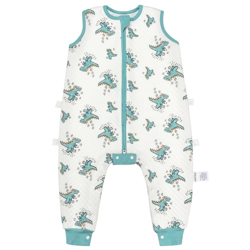 ZIGJOY Baby Sleeping Bag with Feet 1.0 TOG Quilted Toddler Sleep Sack with Legs Cotton Baby Wearable Blanket Infant Walker Sleeping Sack for Boys and Girls, Dinosaurs, 18 Months-3 Years