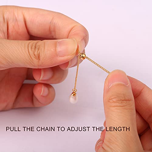 Simulated Pearl Drop Dangle Long Earrings 18K Gold Adjustable Chain Humble Chic Earrings For Women #TOP5