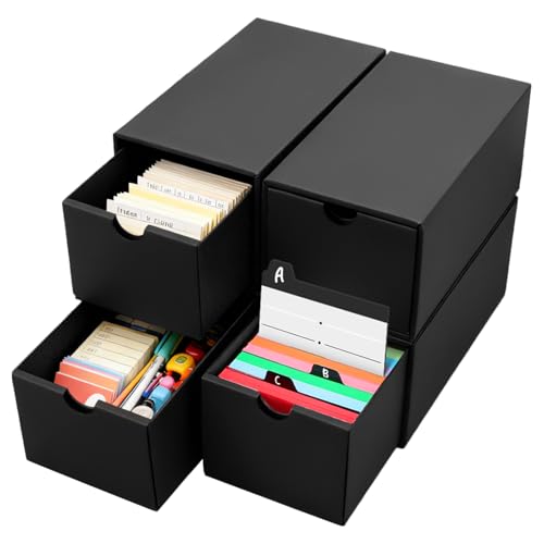 HIMOMO 4 Stück karteikarten box a7 Schwarz karteikarten aufbewahrung lernkarten box für Lernen Home Rezepte Büro(22 5 x 11 5 x 4 5 cm)