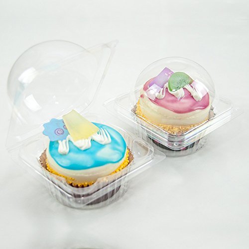 QQ Studio 100 Large Clear Single-Serving Cupcake Containers w/Decorative Stickers