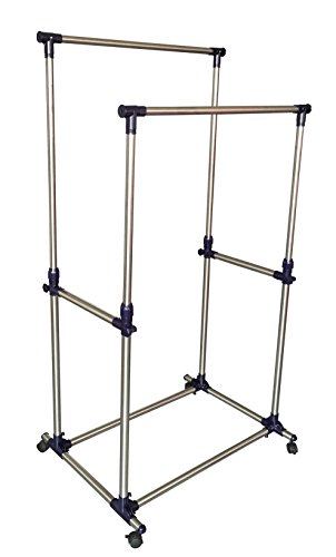 EWEI'S HomeWares Double Rail Adjustable Telescopic Rolling Garment Rack