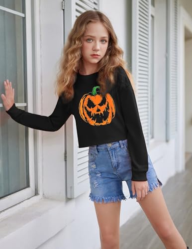 Image of Arshiner Girls Crop Tops Kids Long Sleeve Pullover Sweatshirts Girls Cropped Crewneck Sweatshirt for Teen Girl