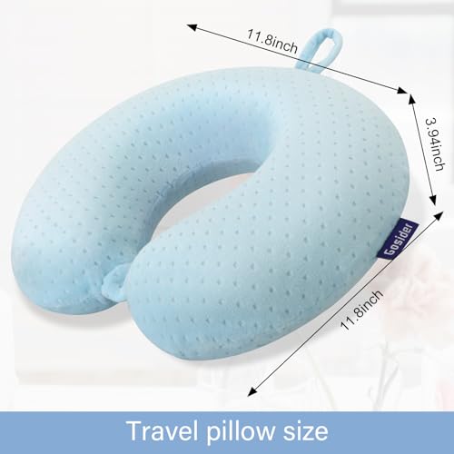 Image of Travel Neck Pillow Memory Foam Pillow Support Pillow U Shape Compact & Lightweight Neck Pillow for Sleeping Travel for Plane, Car, Home, Office Camping Light Blue