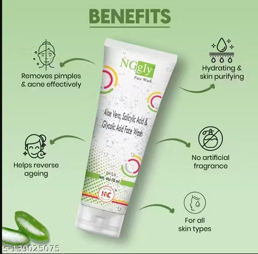 Image of NG Gly Face Wash with Glycolic Acid & Aloe Vera | Deep Cleansing Formula for Acne-Prone & Oily Skin | Controls Excess Oil, Unclogs Pores & Prevents Breakouts | Suitable for Men & Women | Daily Use