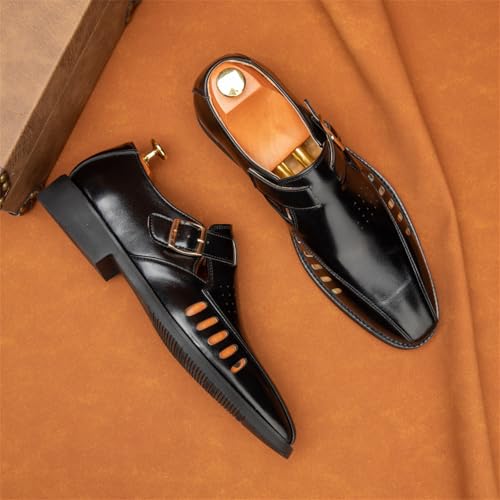 Men's Hollow Out Handmade Leather Closed-Toe Buckle Sandals Breathable Lightweight Slip-On Dress Shoes for Business Casual Weddings Party Formal Office3