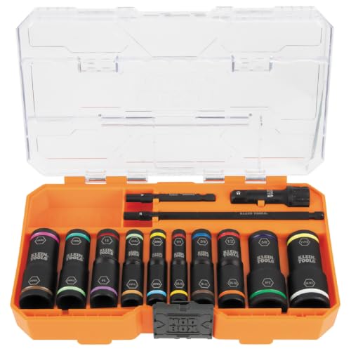 Klein Tools 65239 KNECT Flip-20 Deep Impact Socket Set, 20 SAE and Metric Sizes with MODbox Case, Heavy Duty Flip Sockets with 1-4 and 3-8-Inch Adapters