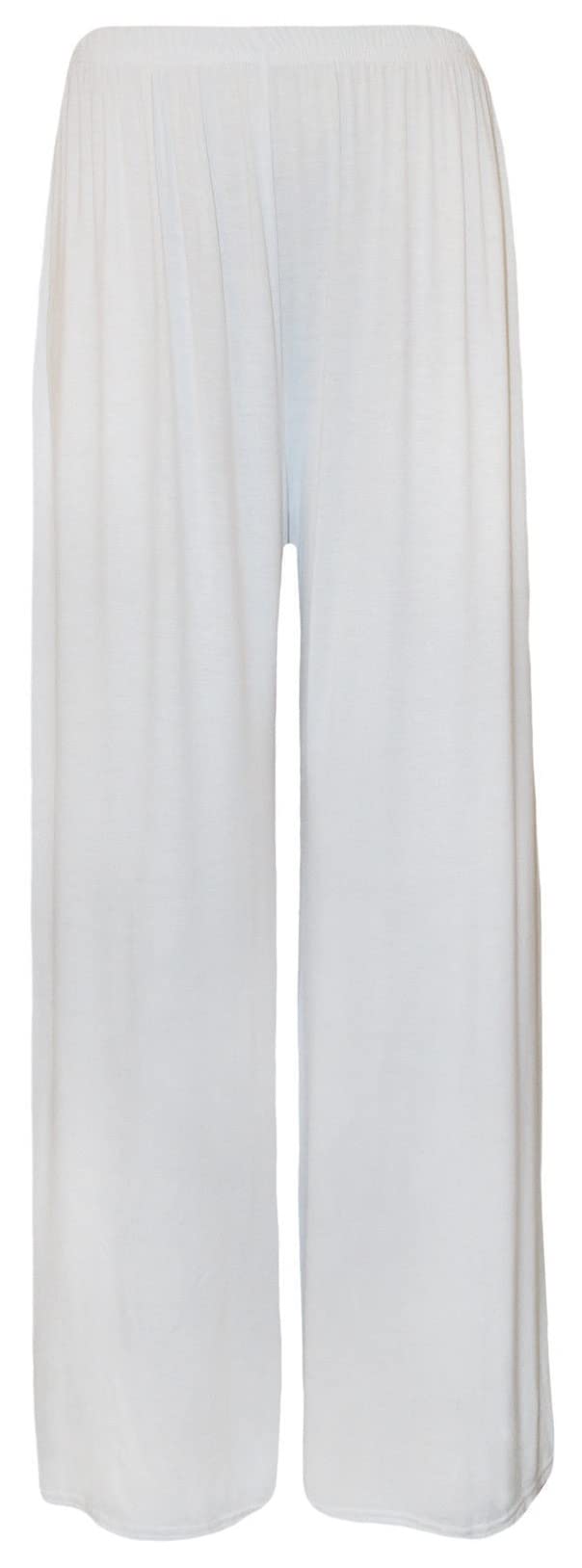 Crazy Girls Girls White Plain Crazy Womens Plain Palazzo Leopard Print Wide Leg Flared Trousers Pants (12-14, )
