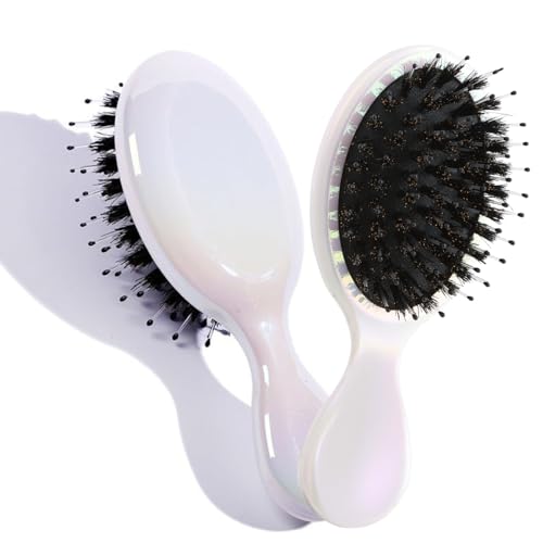 ヘアブラシ 天然豚毛 【ミニヘアブラシ】艶々髪 静電気防止 櫛 頭皮 携帯用ブラシ 髪質 つやサラ美髪 ABS 長短2段階ピン設計 丸玉ピンメンズ/レディース/こども 男女兼用 すべての髪質に合う 1本セット ホワイト