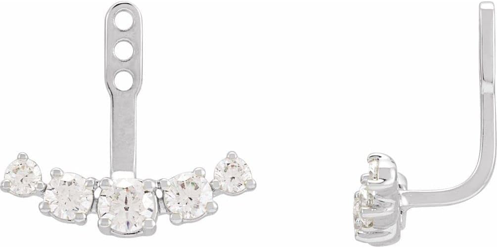 14k White Gold 1 CTW Lab-Grown Diamond Curved Bar Earring Jackets Genuine Design