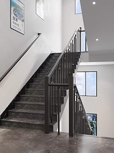 Adjustable 270° Metal Stair Railing Balusters - Black Iron Posts with Flat Bracket Base & Screw Kit for DIY Staircase Railing System - Durable Stair Spindles