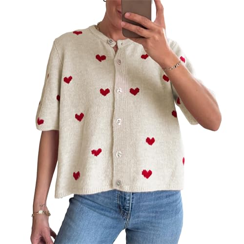 Image of Women Knitted Crop Cardigan Shirt Short Sleeve Button Down Ribbed Knit Crop Top Y2k Girls Outwear Top Tee Shirt