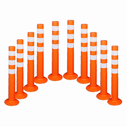 Image of Ladwa Flexible Plastic Spring Post Barrier (Pack of 1) High Grade Elastomeric Polymer Material With 3 White Reflective Tapes Easy To Install Safety T-Top Bollard Barrier Parking Block (Orange)