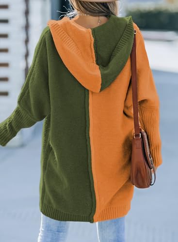 Image of Astylish Women 2026 Fall Clothes Outfits Hooded Knit Cardigan Sweaters | Open Front, Long Sleeve, Color Block, Fashion Clothing, Outwear Coats