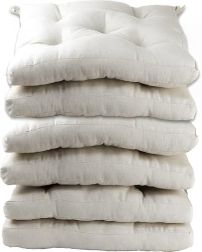 MORE FREE- Pack 6 Cojines para Silla,Cojin de Asiento Decorativo Funda de Poliéster y Relleno de Fibra Hueca 40x40x5cm,Ideal para Comedor, Terraza, Salón y Restaurante (Beige Claro, Pack 6)