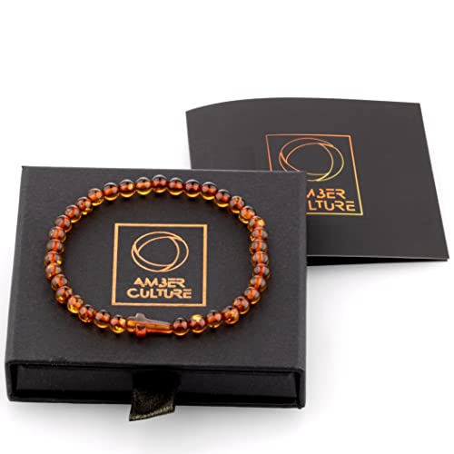 Image of Amber Culture Amber Stretch Bracelet - Handmade 5mm Beads 100% Baltic Natural Baltic Amber Stone - Unisex with Gift Box Multiple Colors