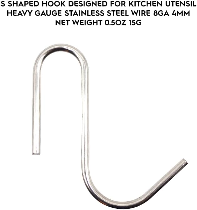 Miniatura 3 de Paquete de 20 ganchos en forma de S de acero inoxidable de calibre pesado de 8GA y 0.157 in para estante de utensilios de cocina, apertura trasera