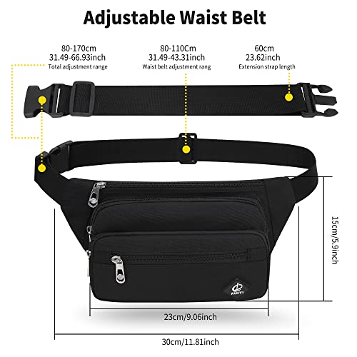 IHIGOGOFA Bauchtasche Gürteltasche Hüfttasche mit Einem 60 cm Verlängerten Gürtel Unisex Modern Umhängetaschen Handytasche für Outdoor Reise Wandern Hundetraining Damen und Herren Schwarz